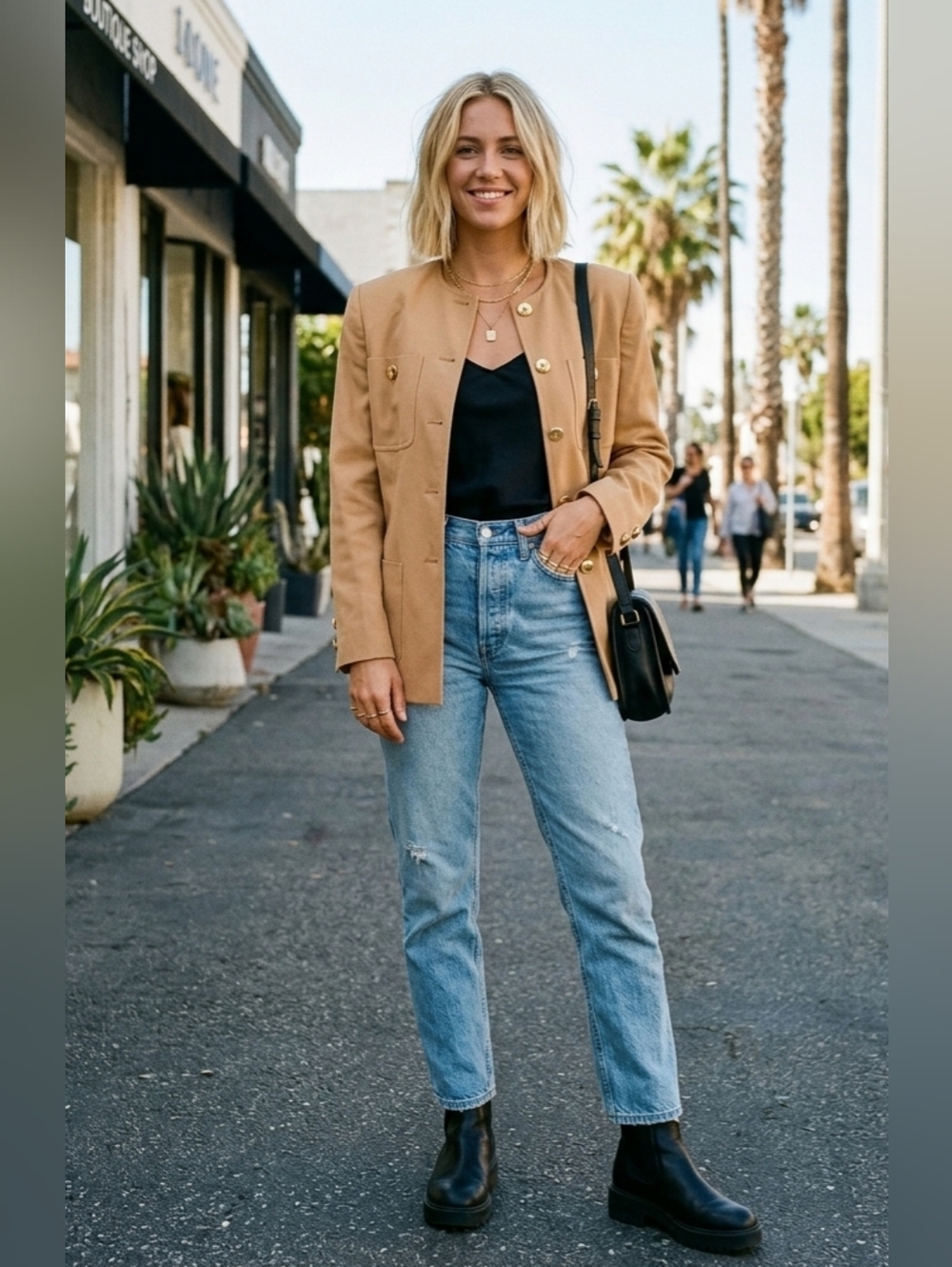 Chic Tan/Gold Blazer with Gold Accents